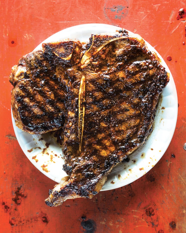 Grilled Porterhouse Steaks with Garlic and Miso