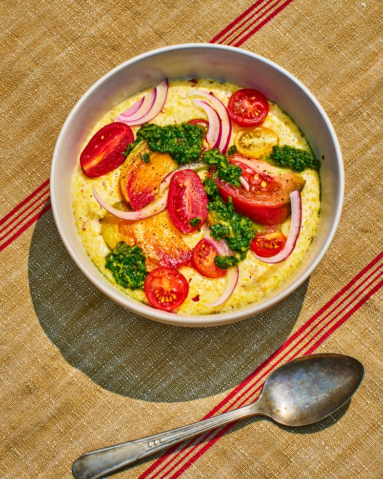 Creamy Polenta with Chimichurri and Tomatoes