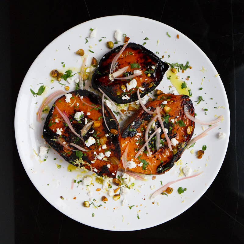 Charred Sweet Potatoes with Pickled Shallots, Pistachios, and Ricotta ...