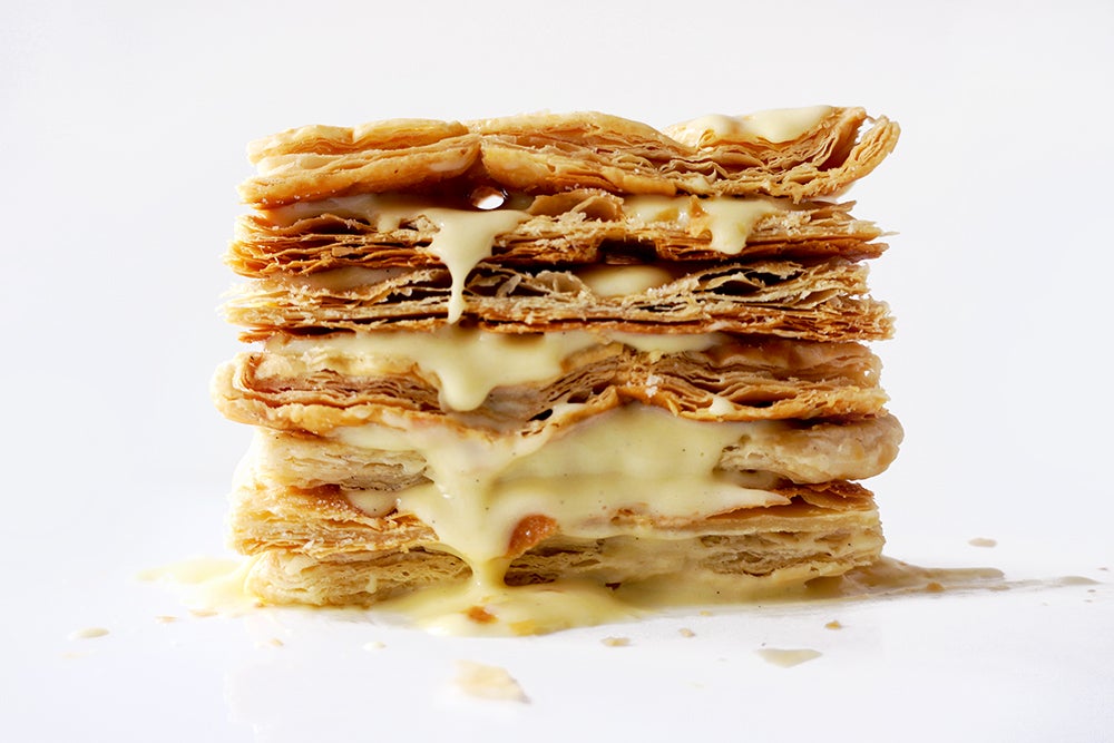 Mille-feuille is a three layers of French pastry dipped in vanilla