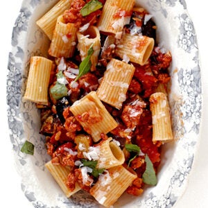 Rigatoni with Eggplant, Tomatoes, and Spicy Sausage | Saveur