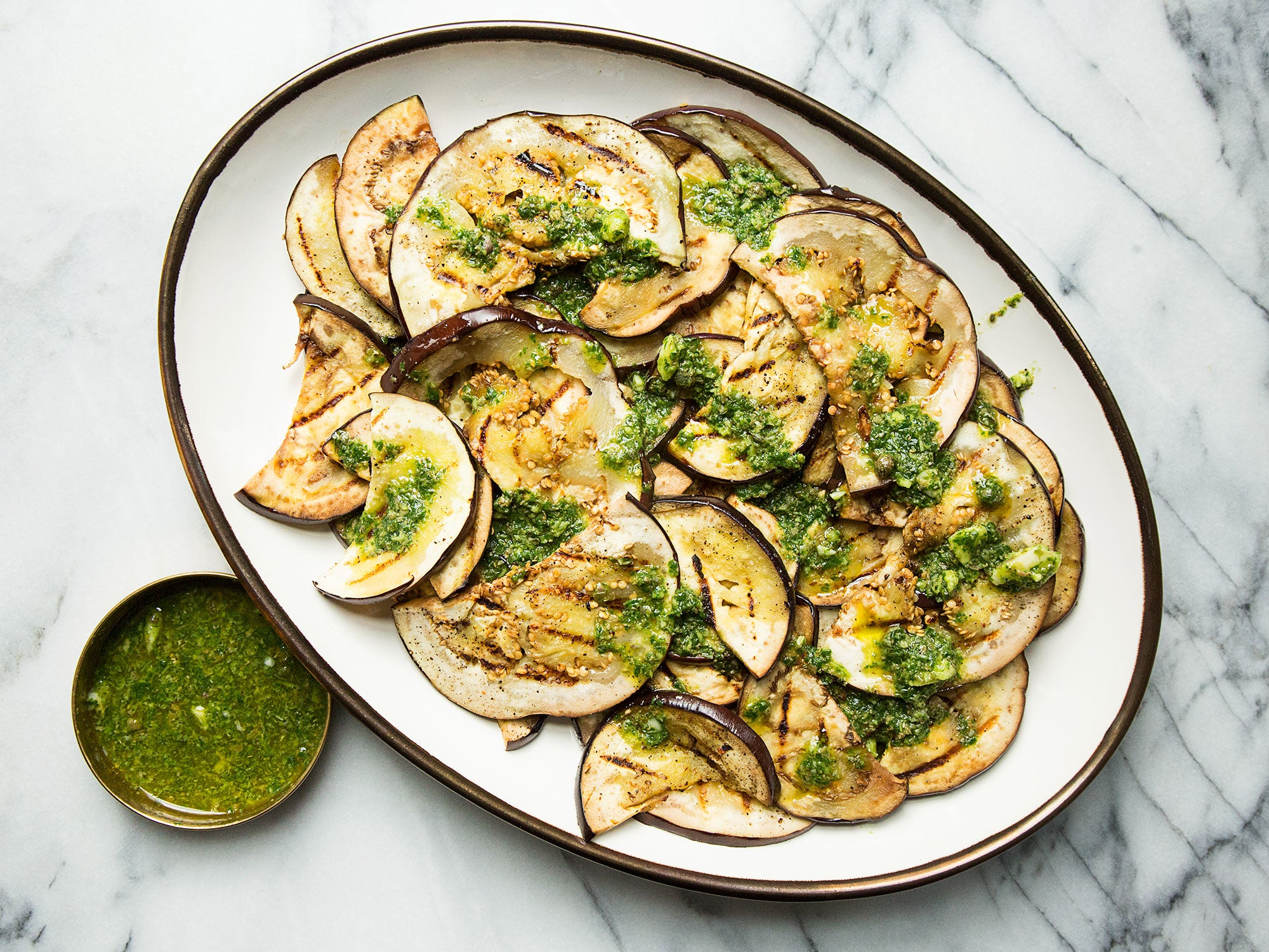 Grilled Eggplant with Basil Vinaigrette