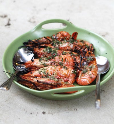 Grilled Spot Prawns with Finger Lime and Basil Saveur