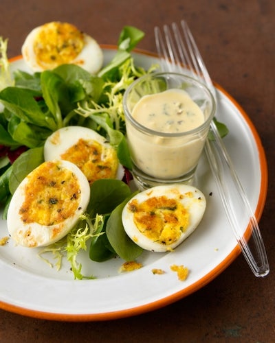 Pan Crisped Deviled Eggs On French Lettuces Saveur 9067