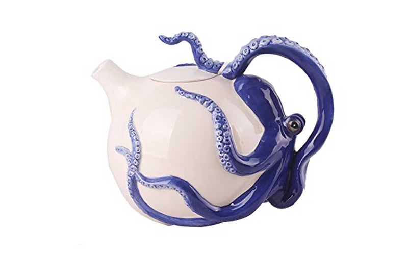 Blue Sky Ceramic Circular Octopus Teapot, 8.5 x 6.5 x 6.5", Blue