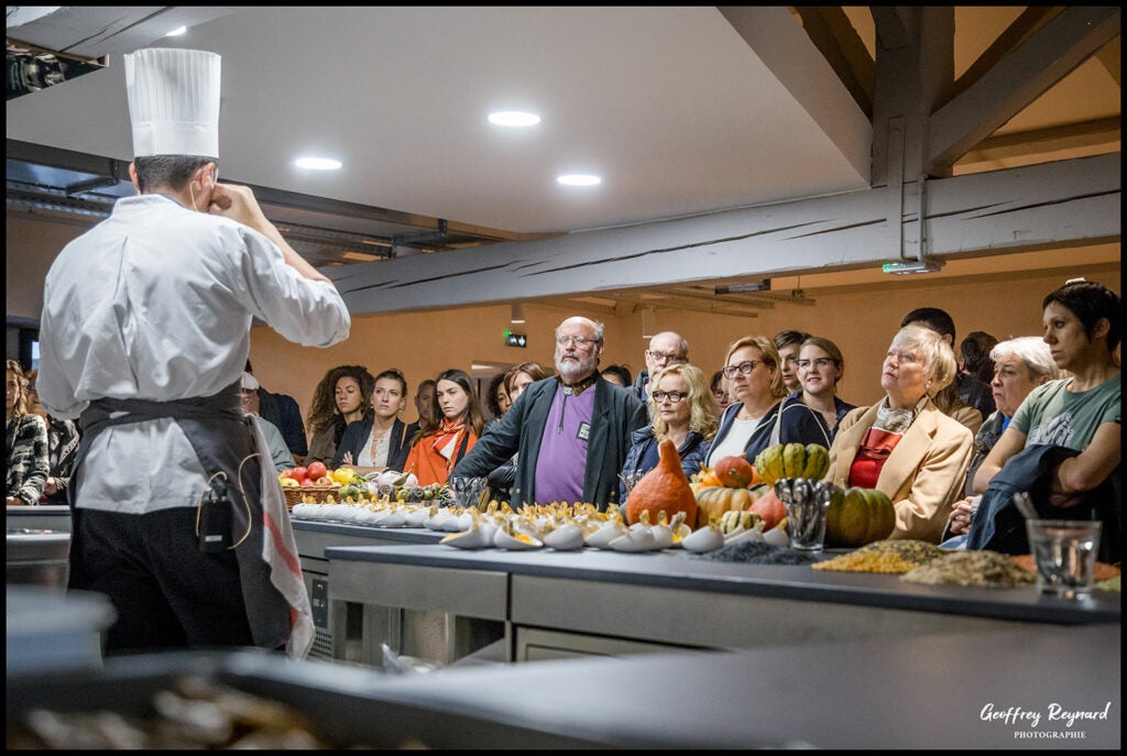 Chef gives presentation at the Cité Internationale de la Gastonomie in Lyon this fall.