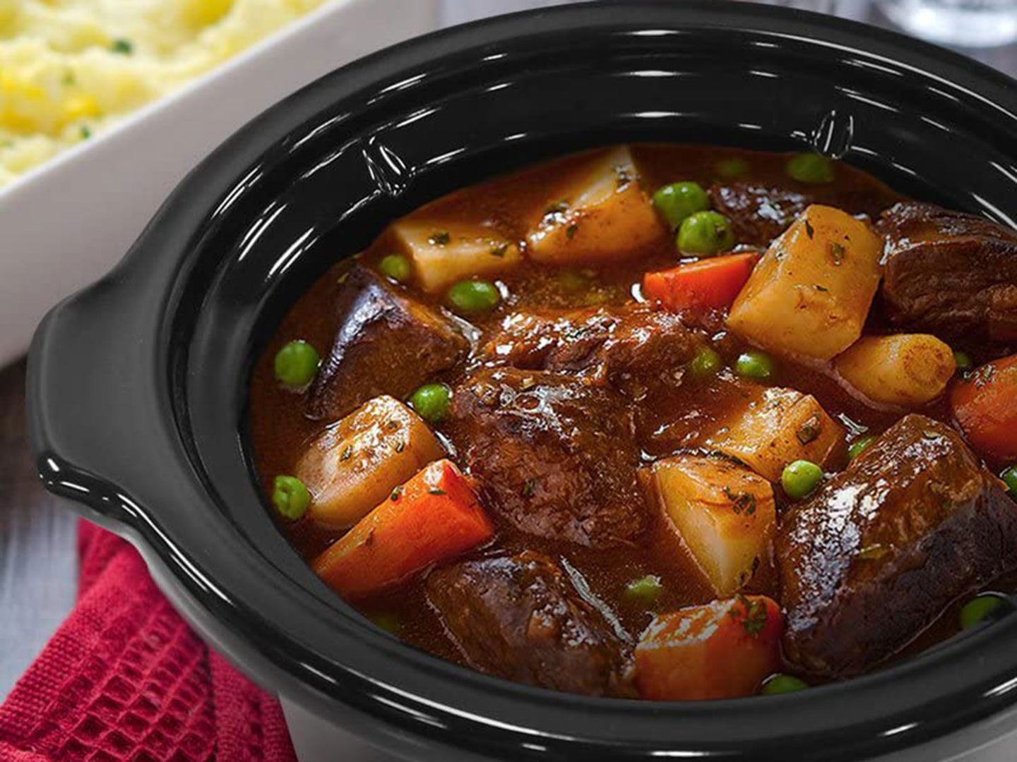 Beef stew in a slow cooker