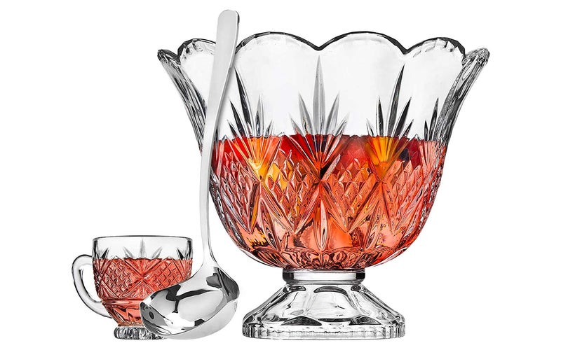 Godinger Dublin Crystal Punch Bowl Set with 8 Cups and Ladle - 10 Piece Set