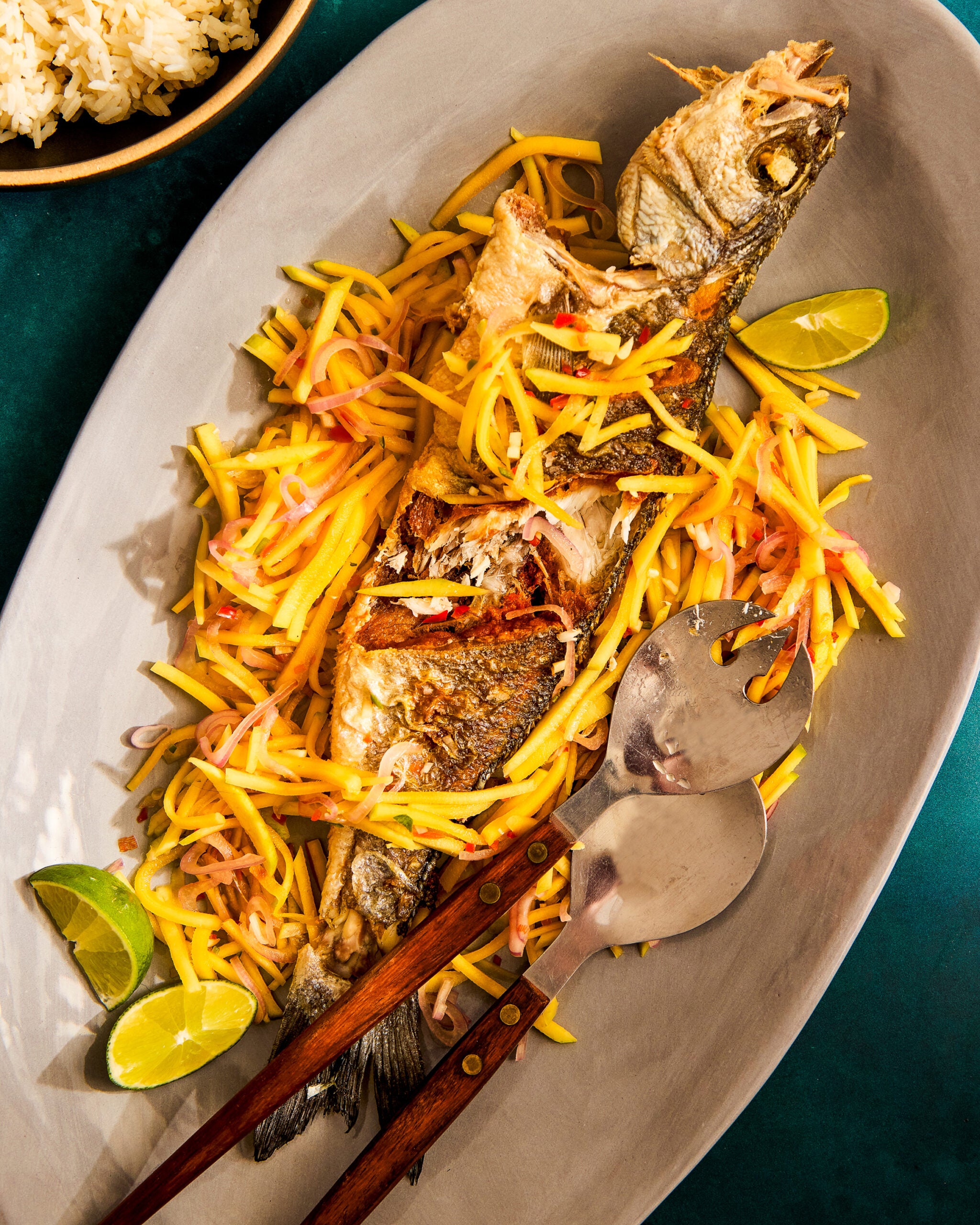 Cambodian Fried Fish with Green Mango Salad