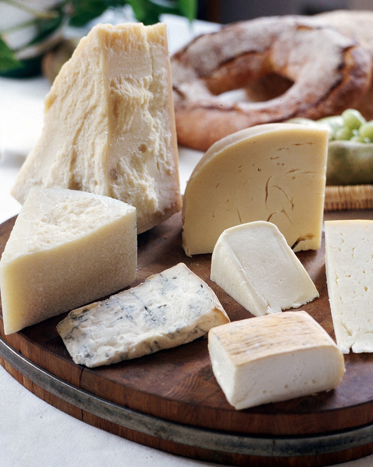 Wedges of various artisan Italian cheeses.