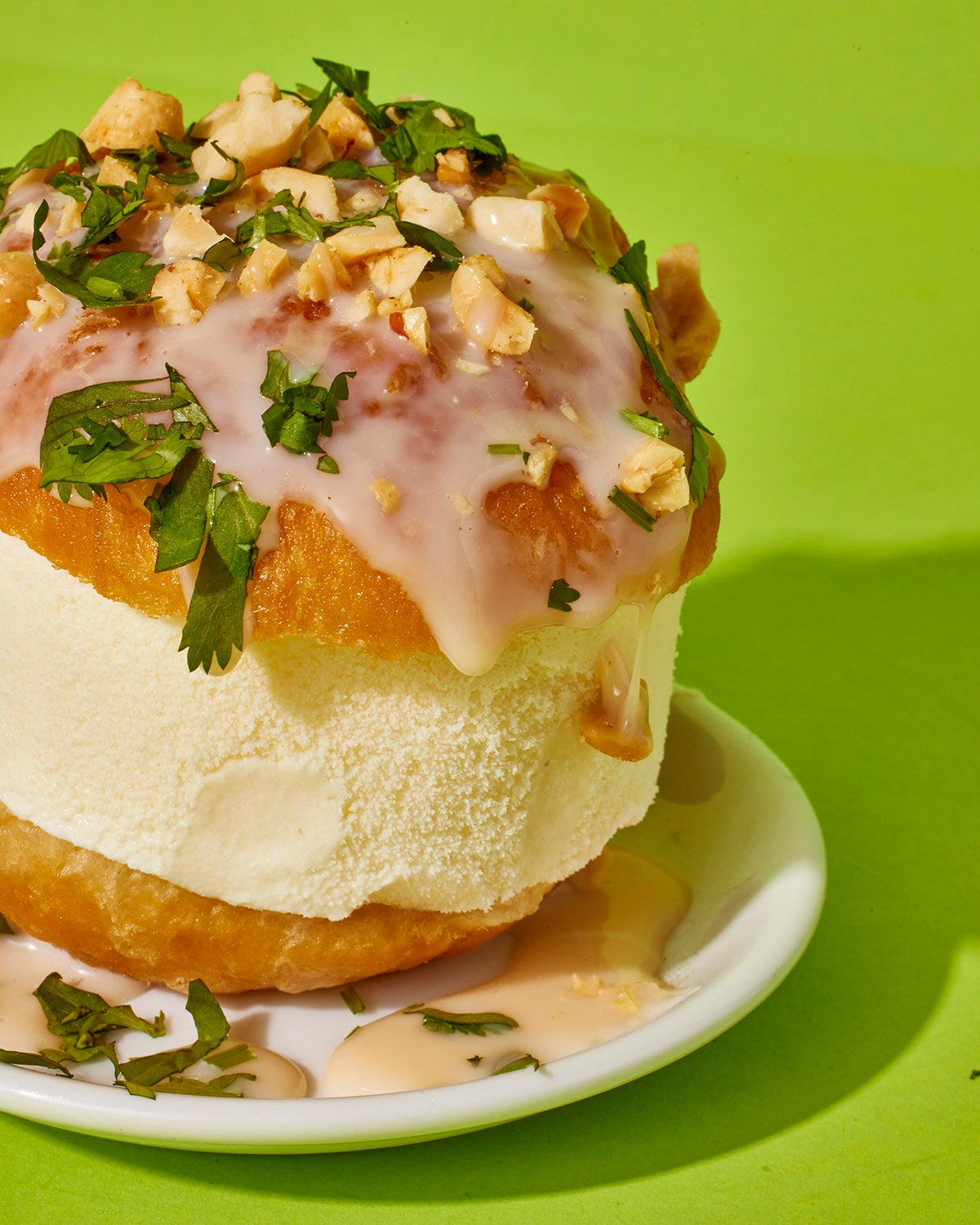 Sweet Fried Milk Buns with Ice Cream, Peanuts, and Cilantro