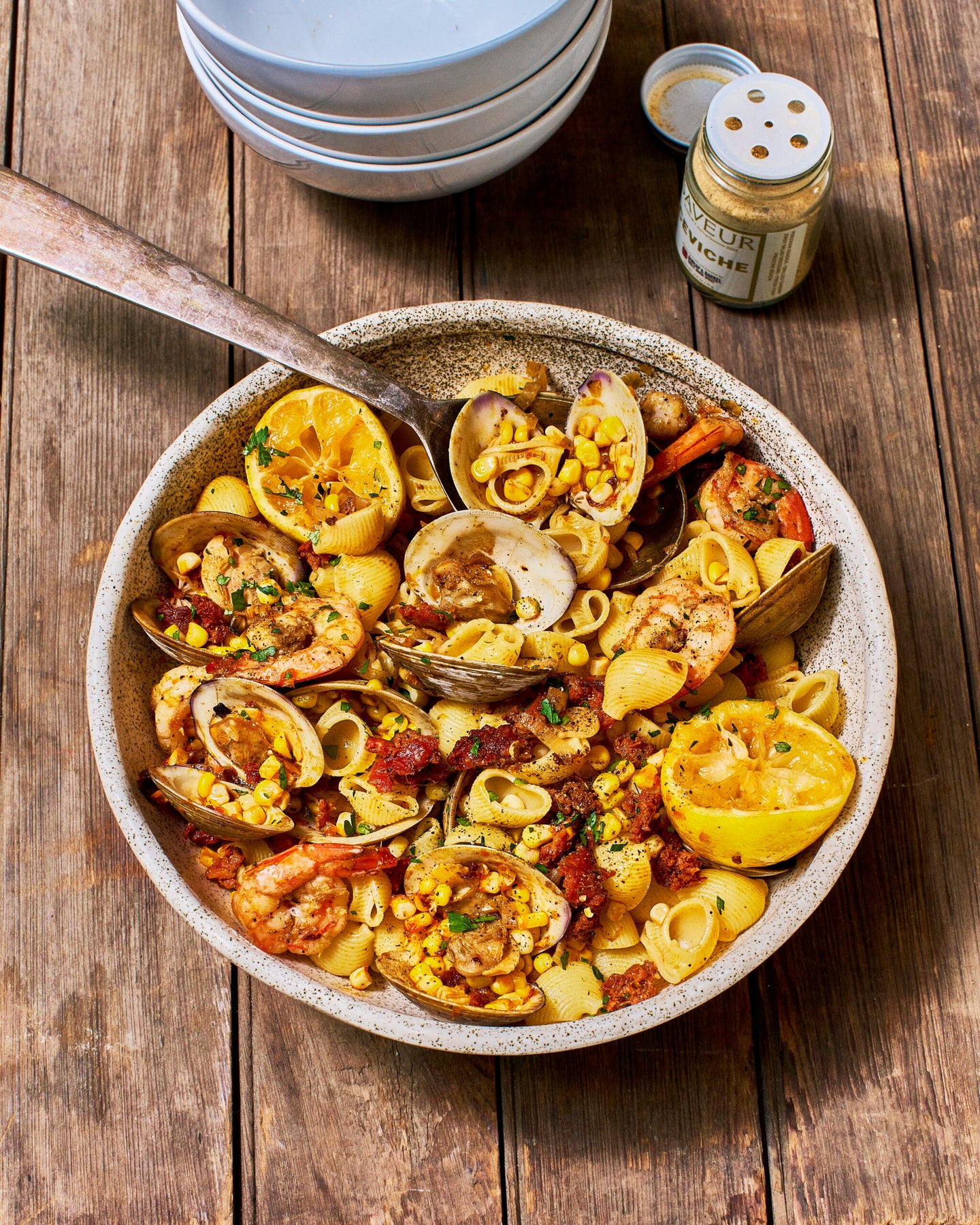 Seafood Pasta with Chorizo and Corn